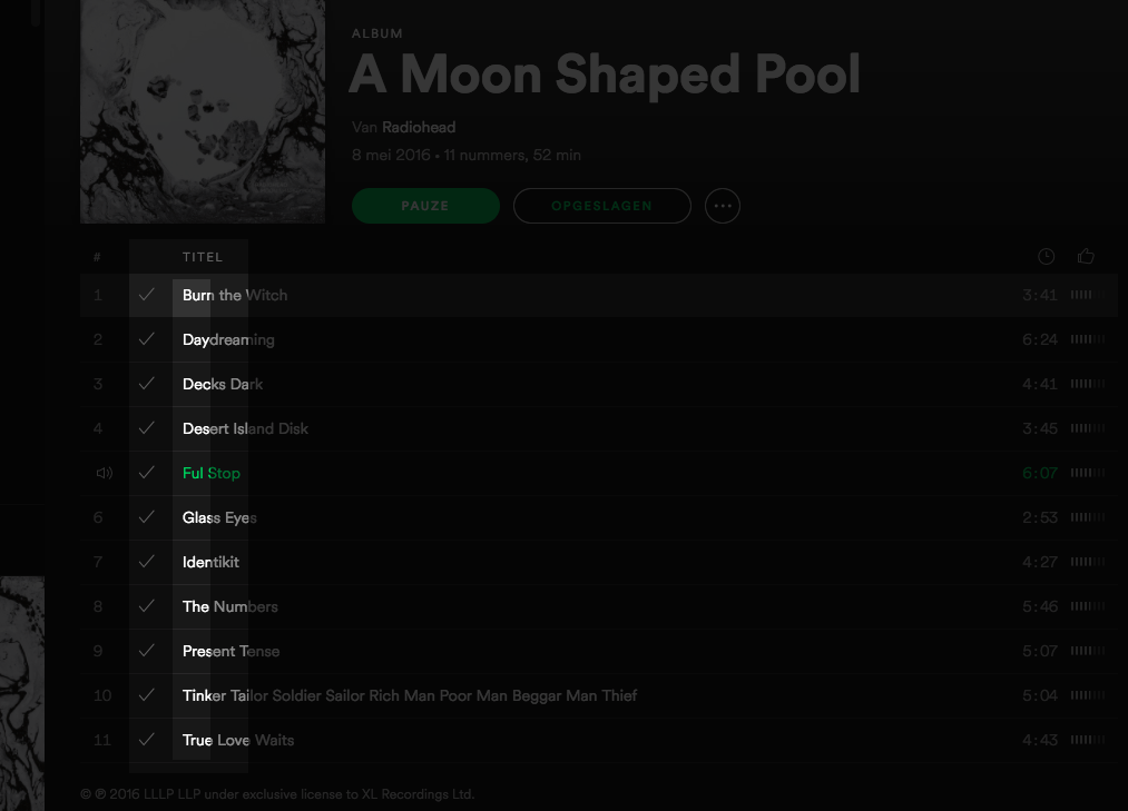 Tracklist Radiohead - A Moon Shaped Pool